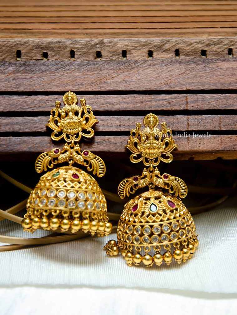 Traditional Lakshmi and Peacock Design Jhumkas