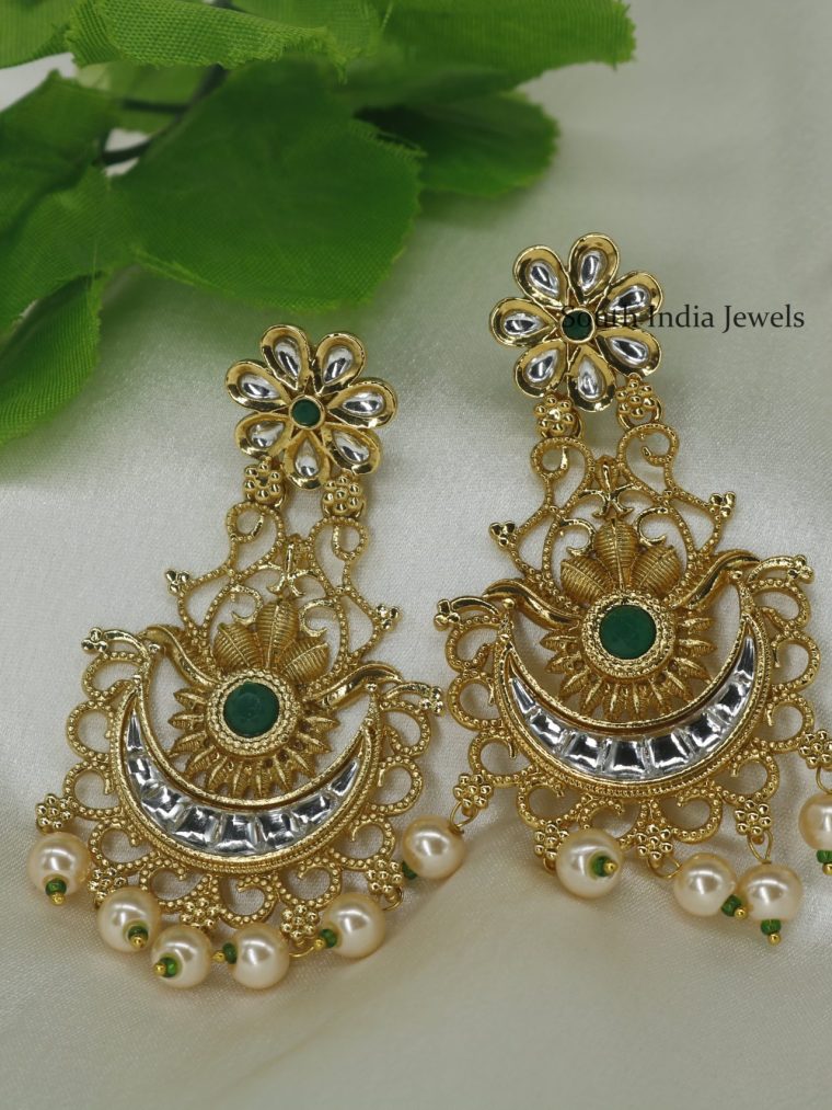 Green Long Temple Earrings