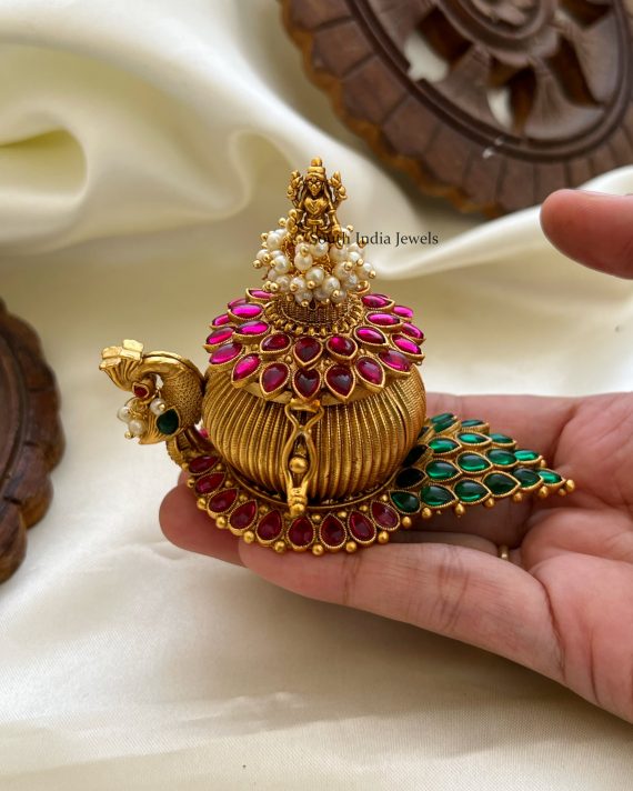 Lakshmi And Peacock Kumkum Box