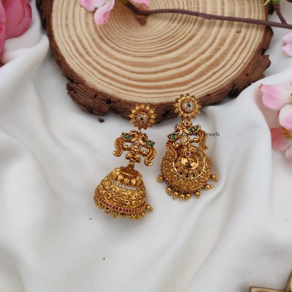 Dual Pecock AD Stones Jhumkas (