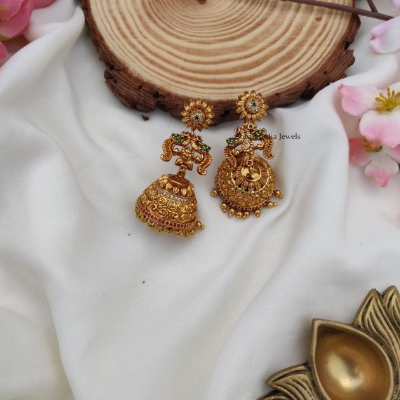 Dual Peacock AD Stones Jhumkas (