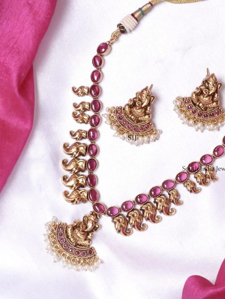 Pretty Ruby Ganesh Design Necklace