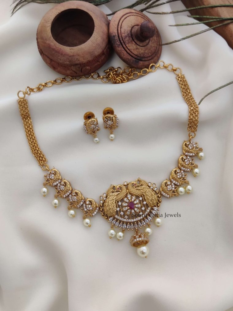 Beautiful Peacock White Stone Choker Set