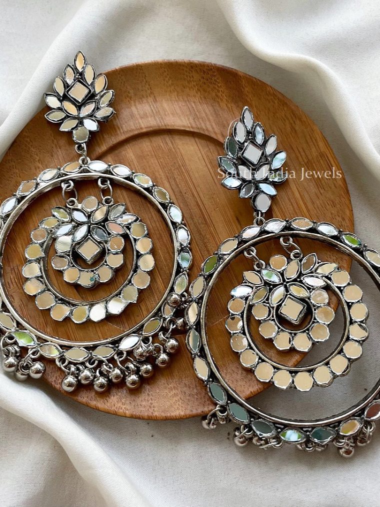 Huge Mirror Chandbali Earrings