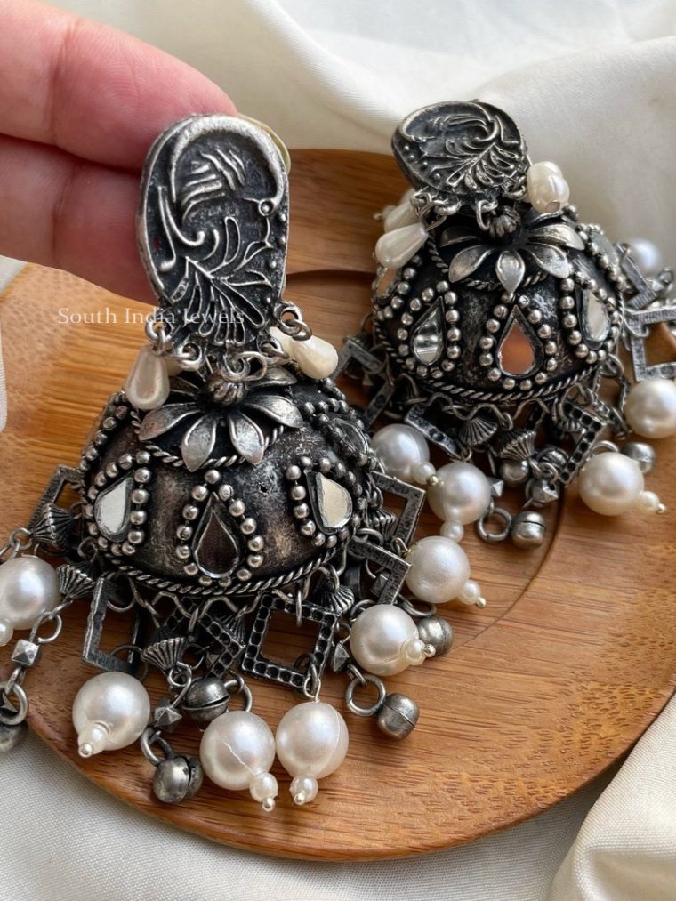 Oxidised Silver Keish Pearl Jhumkas