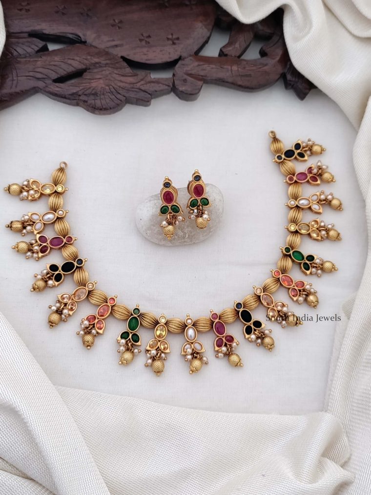 Pumpkin Beads Navarathna Necklace