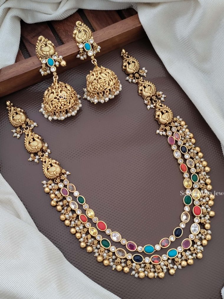 Gorgeous Nakshi Peacock Navarathna Necklace