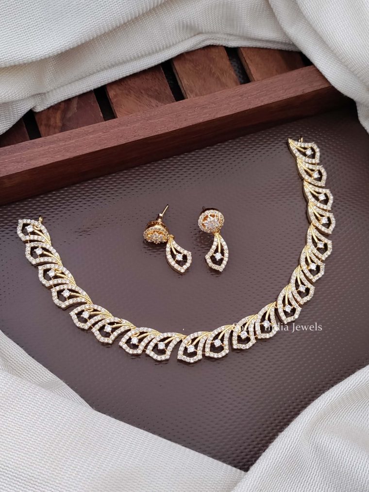 Leaf Design CZ Necklace Set