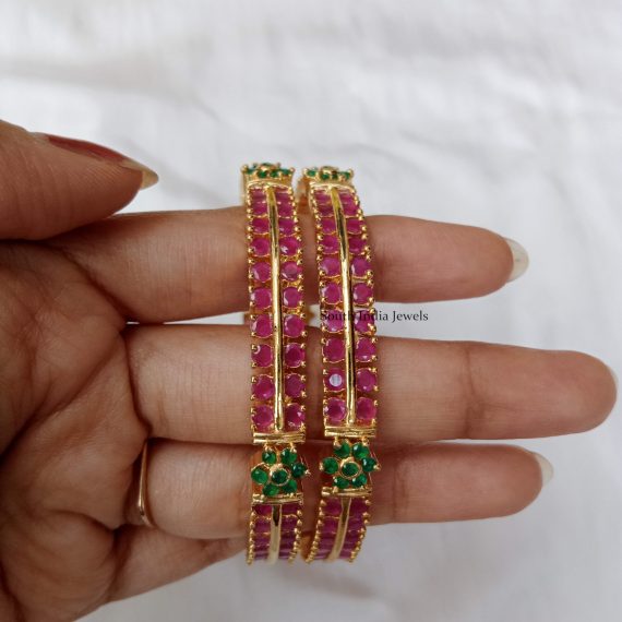 Floral Ruby Emerald Design Bangles