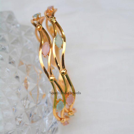 Pink Green Stones Bangles