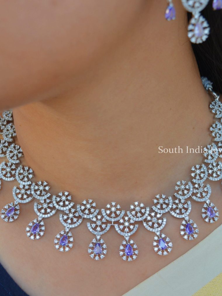 Beautiful AD Silver Polish Purple Necklace