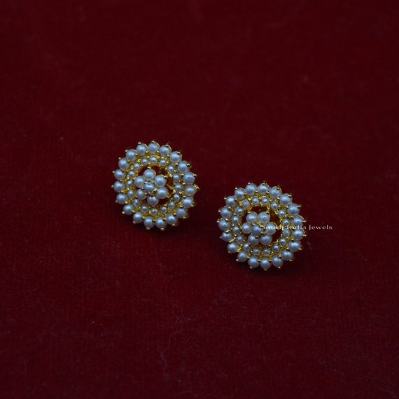 Gold Plated Pearls Flower Design Ear Studs