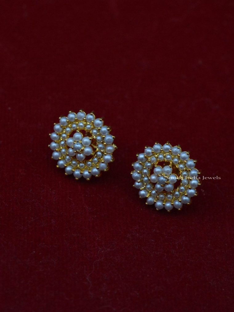 Gold Plated Pearls Flower Design Ear Studs