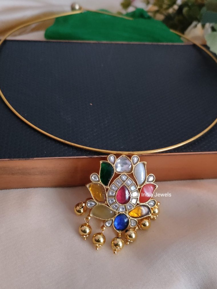 Navarathna Lotus Hasli Jadau Necklace