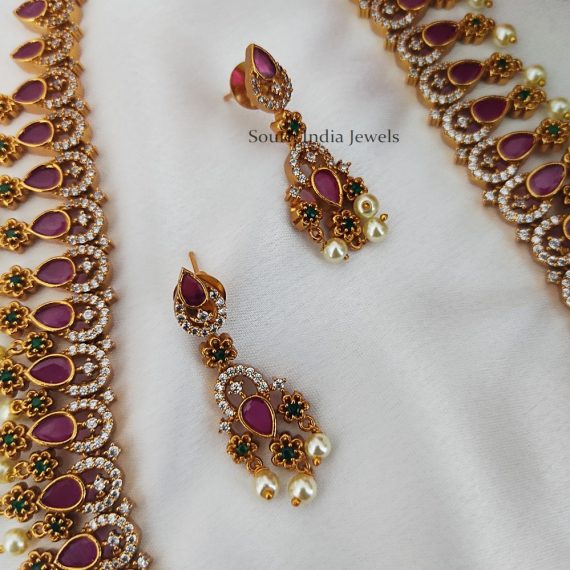 Stunning Matte Finish Long Haaram Set