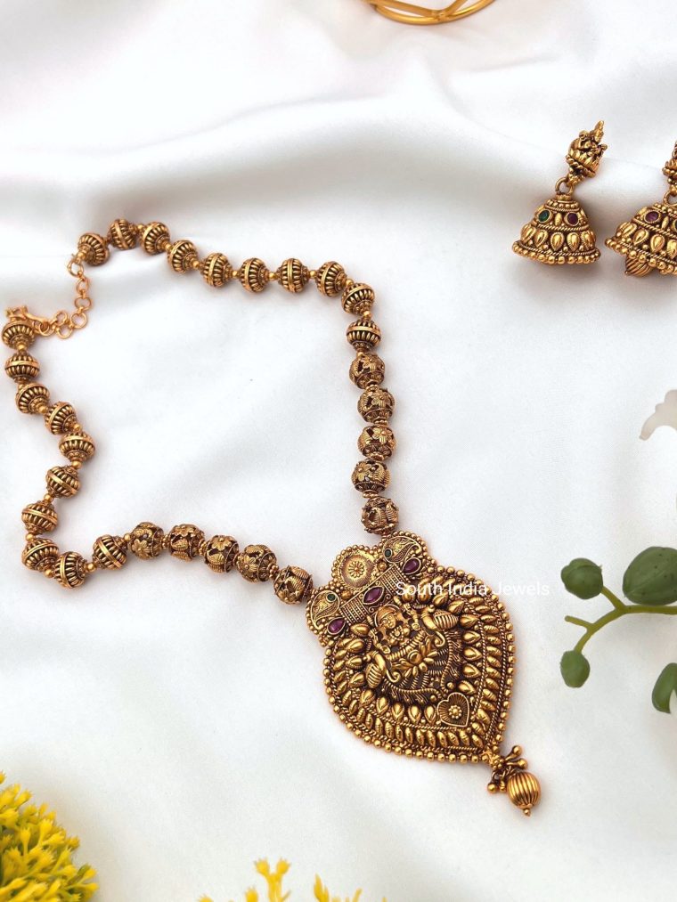 Gold Ball Lakshmi Pendant Necklace