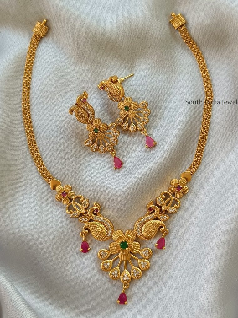 Elegant Peacock Necklace With Earrings