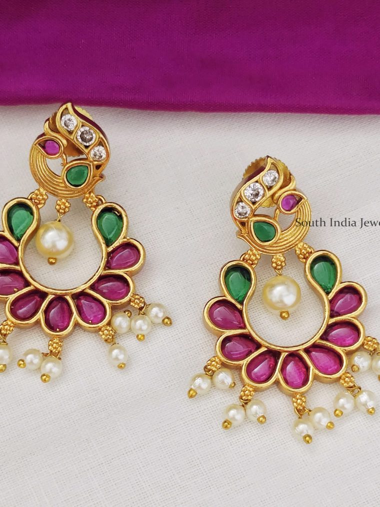 Pretty Peacock Design Chandbali Earrings