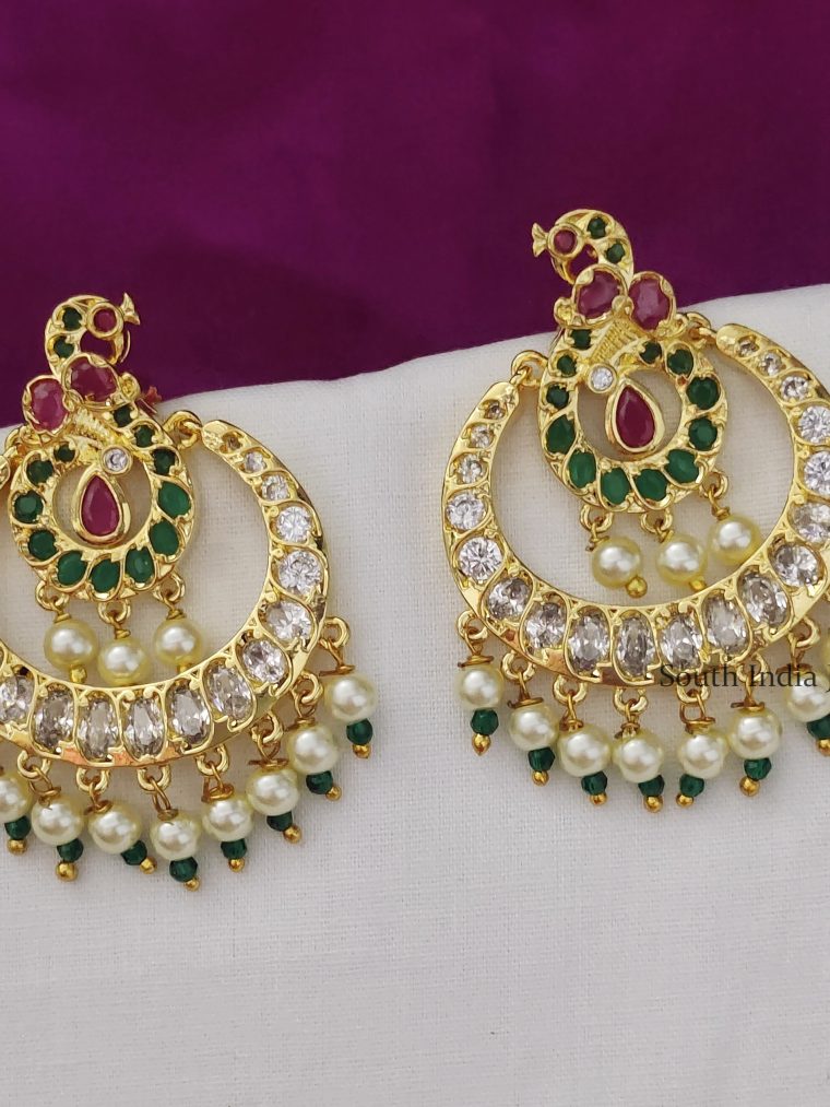 Pretty Peacock Design Chandbali Earrings