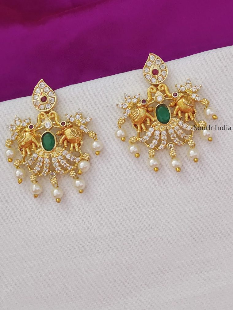 Sparkling Gold Plated Chandbali Earrings