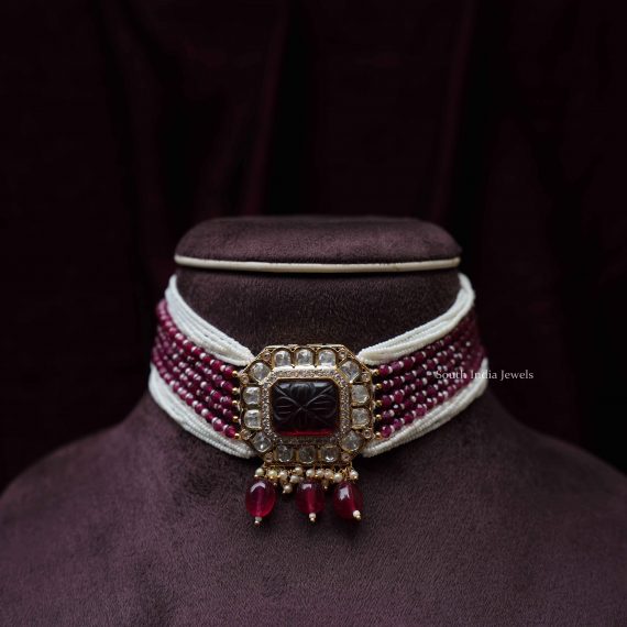 Stunning Maroon Pearl Choker Set-01