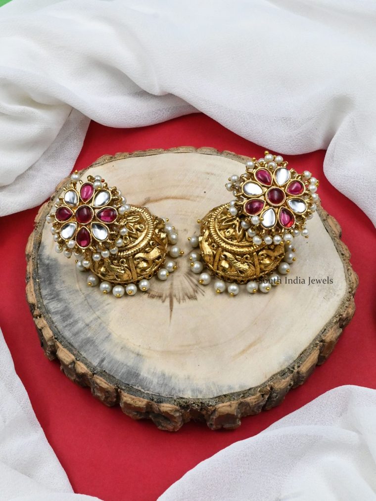 Traditional Kundan Work Temple Jhumkas