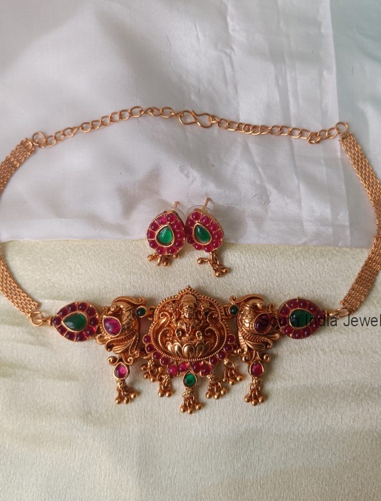 Alluring Pink And Green Lakshmi Choker Set