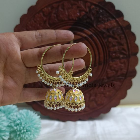 Ring Type Pearl Hanging Yellow Jhumkas