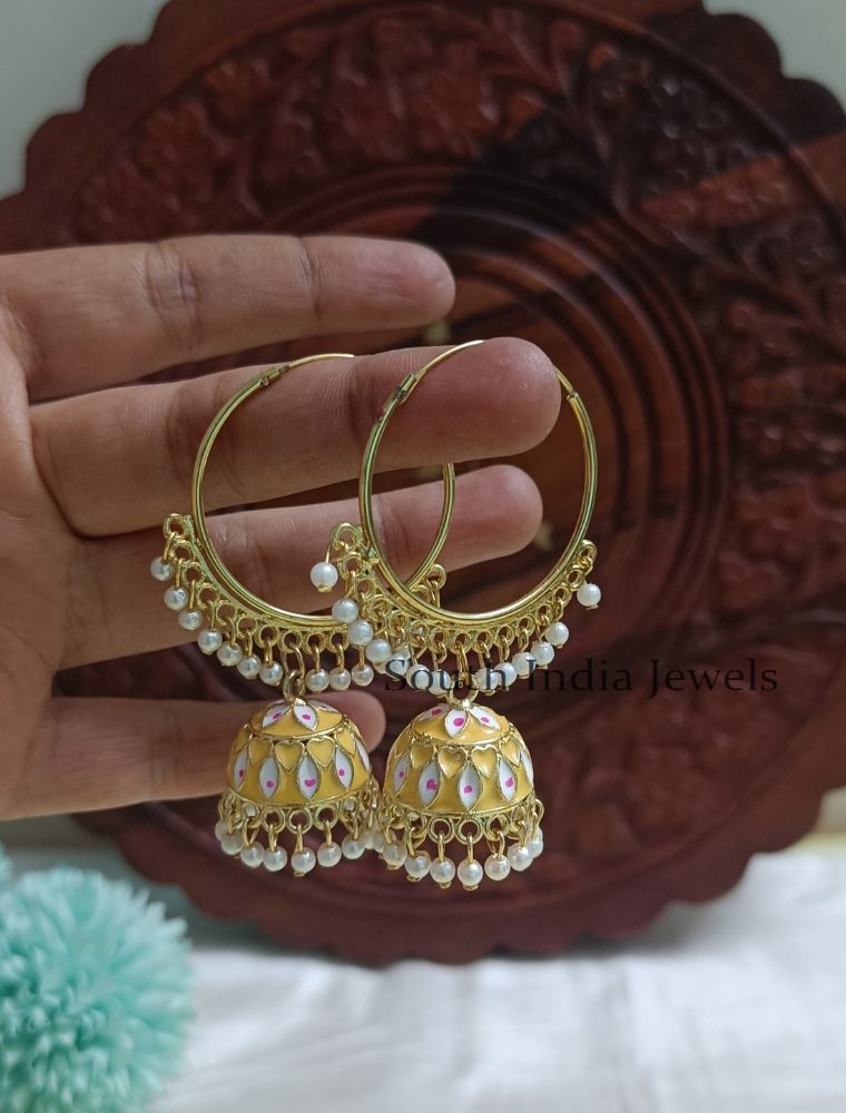 Ring Type Pearl Hanging Yellow Jhumkas