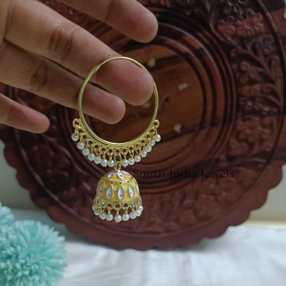 Ring Type Pearl Hanging Yellow Jhumkas