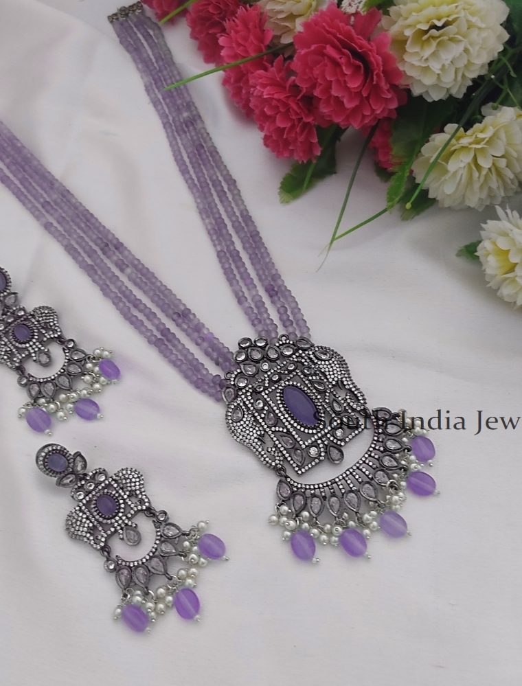 Amazing Beaded Long Necklace with Ad Pendant Set