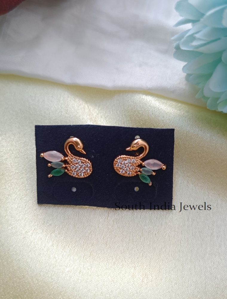 Beautiful Peacock Design Diamond Look Alike Studs