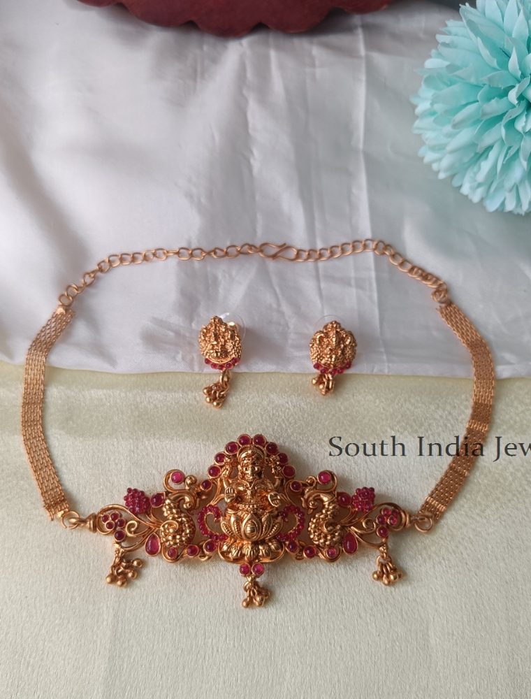 Charming Pink Stone Lakshmi Choker Set