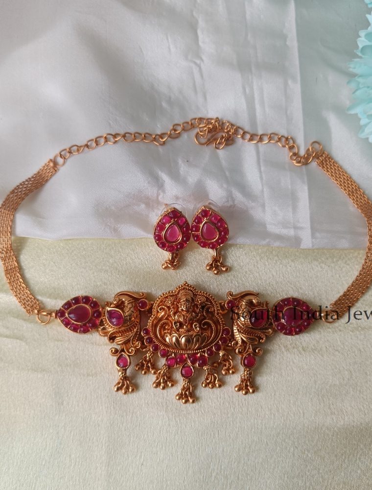 Stylish Pink Stone Lakshmi Choker Set