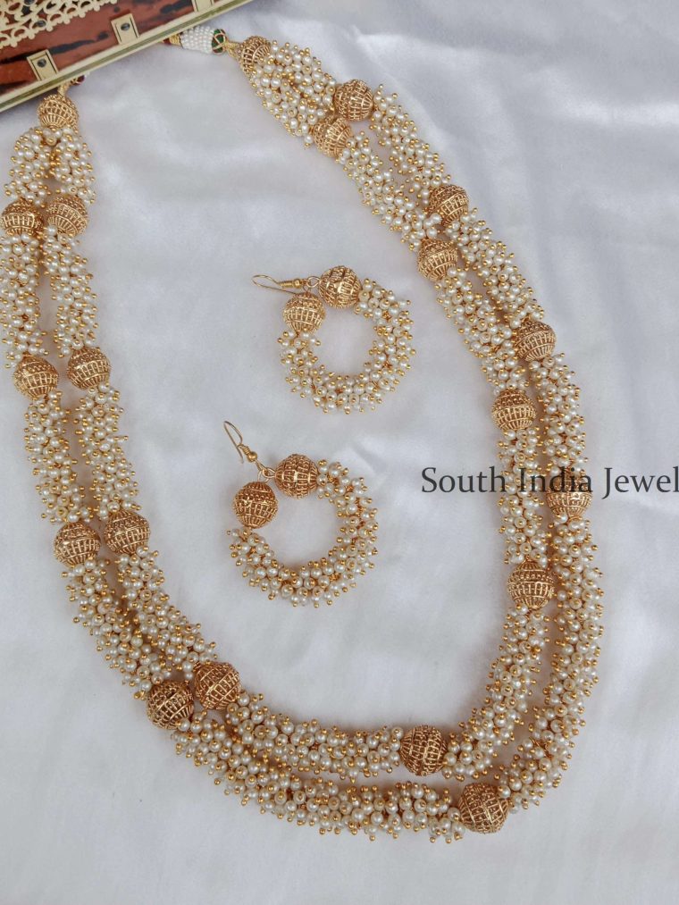 Dazzling Two Layer Ethnic Pearl Cluster Necklace Set