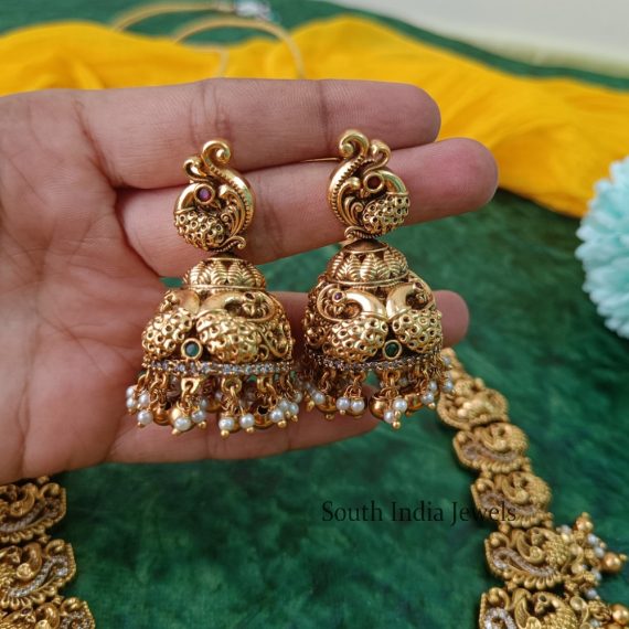 Astonishing Bridal Lakshmi Haram With Jhumkas