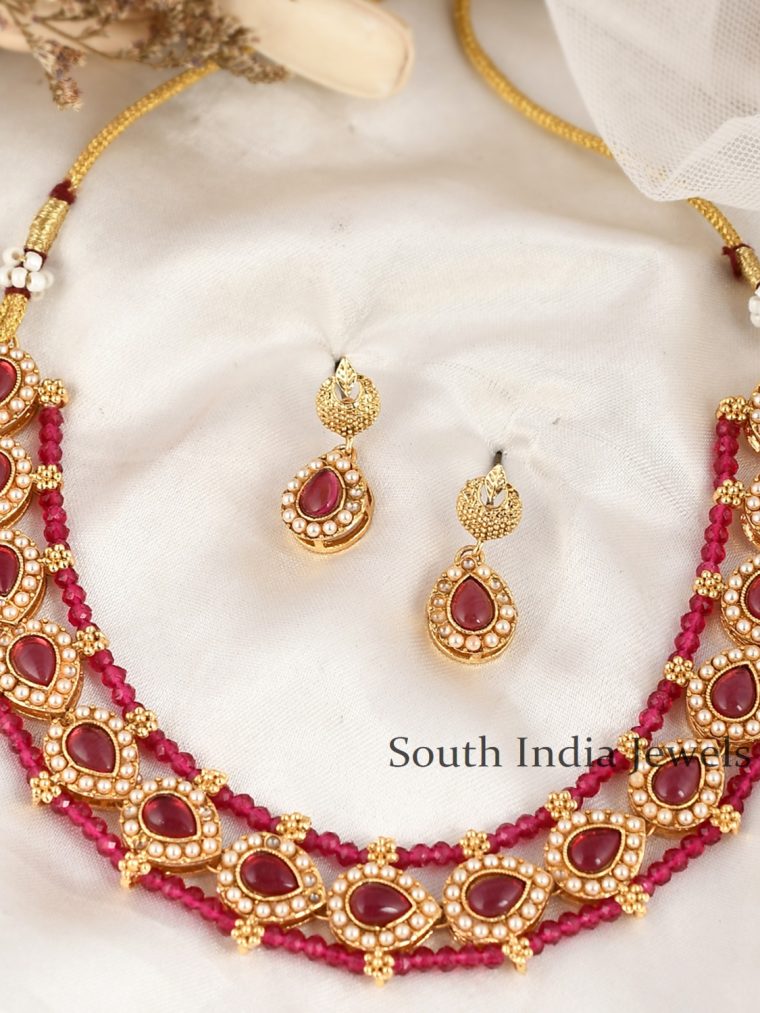 Fantastic Pink Beaded Choker Set