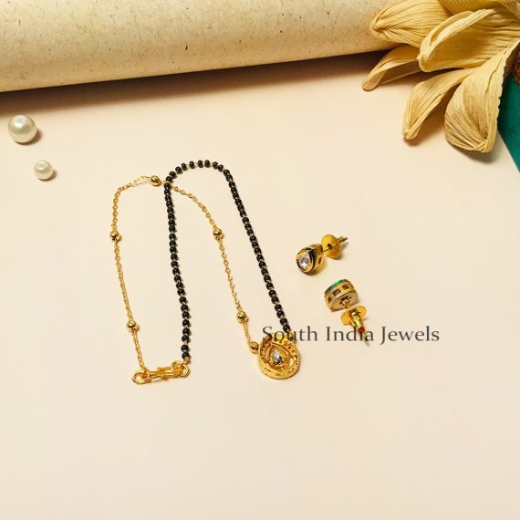 Gorgeous Black Beaded & Kundan Polki Diamond Mangalsutra With Earrings