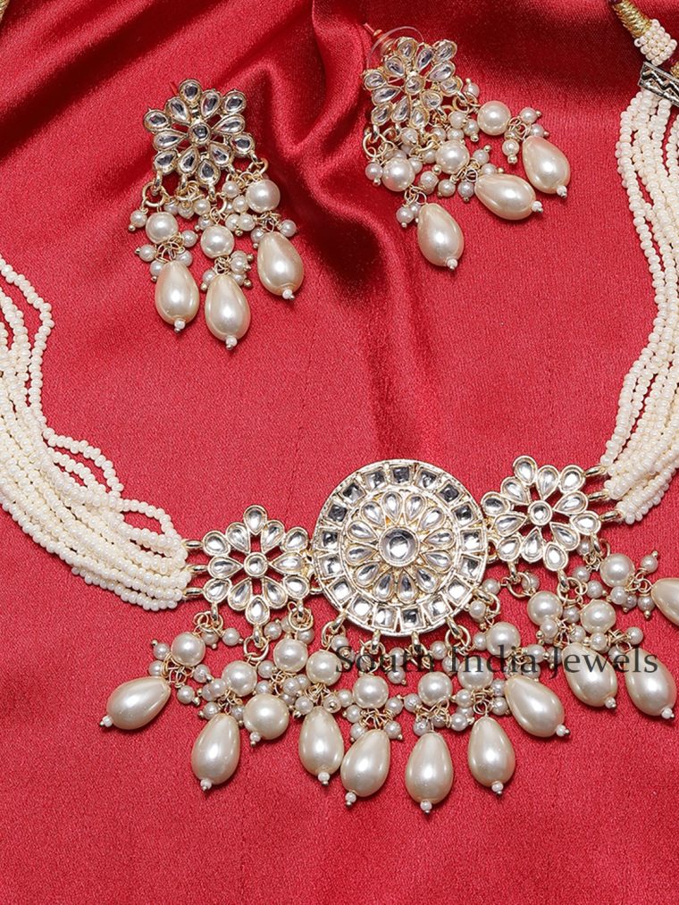 Gorgeous Kundan and Pearls Copper Necklace With Pearls Drops