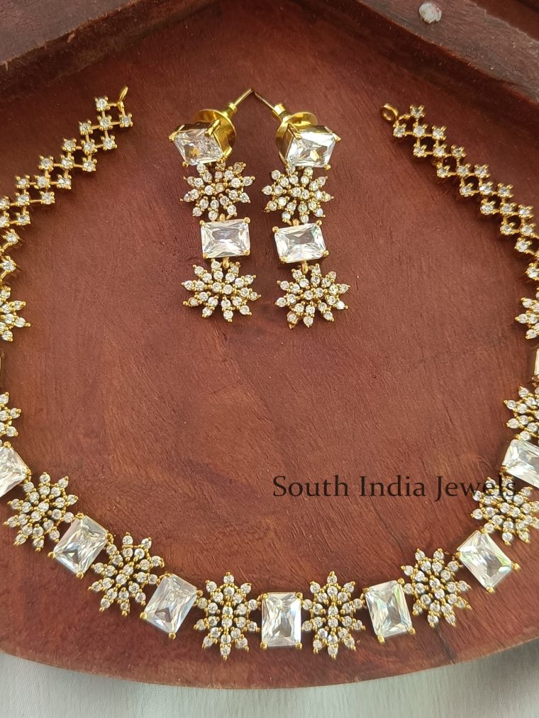 Stunning AD Square Necklace with Earrings