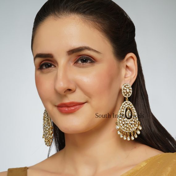 Wonderful Copper Kundan studded Teardrop Big Earrings