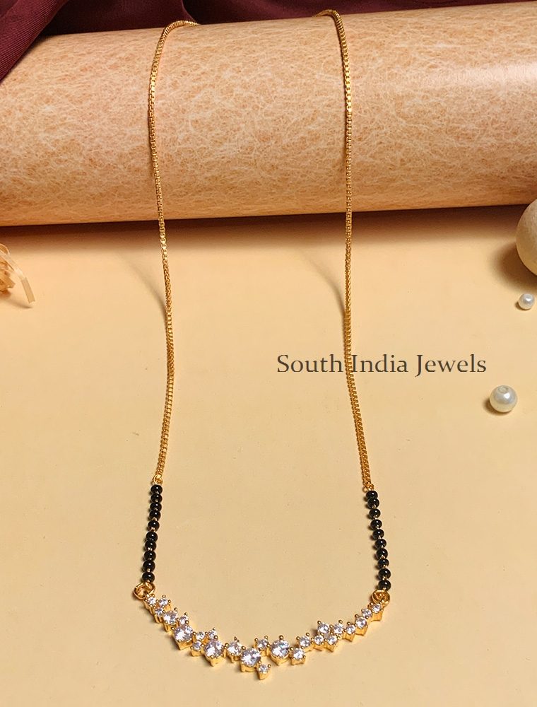 Alluring Gold Plated Black Beaded & American Diamond Mangalsutra