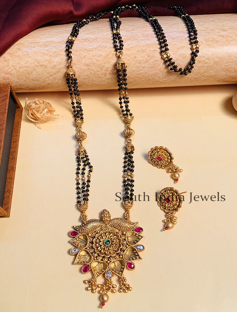 Amazing Black Beaded & Antique Long South Indian Mangalsutra & With Pair of Earrings