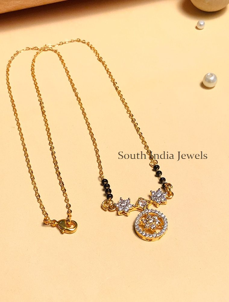 Amazing Gold Plated Black Beaded & American Diamond Mangalsutra