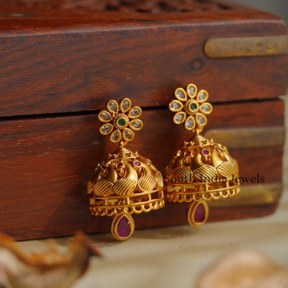 Stone Studs with Peacock Jhumkas