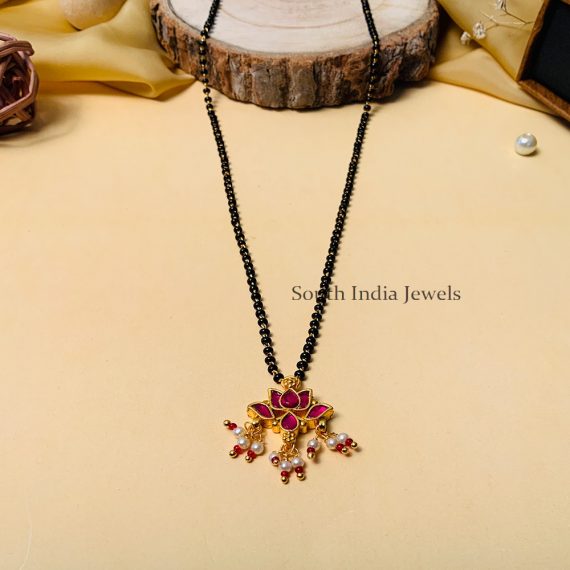 Charming Gold Plated Ahmedabadi Jadau Pachi Polki Kundan Lotus Mangalsutra