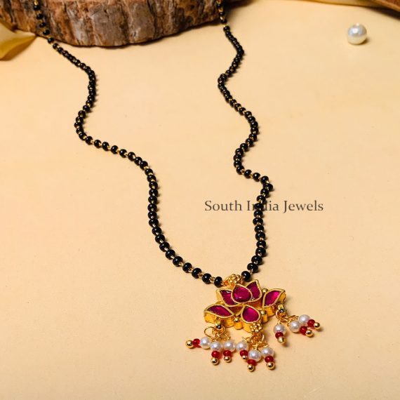 Charming Gold Plated Ahmedabadi Jadau Pachi Polki Kundan Lotus Mangalsutra