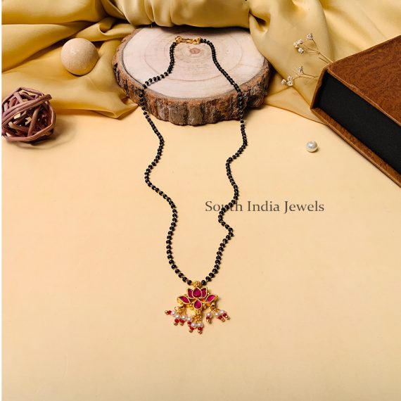 Charming Gold Plated Ahmedabadi Jadau Pachi Polki Kundan Lotus Mangalsutra