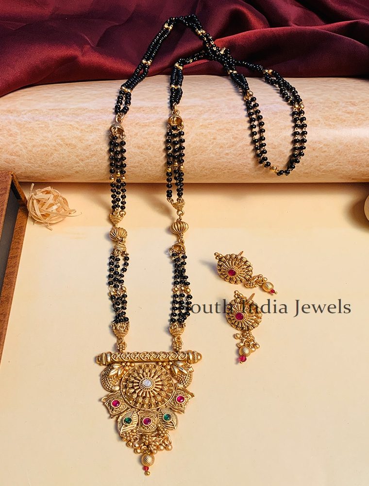 Fantastic Black Beaded & Antique Long South Indian Mangalsutra & With Pair of Earrings