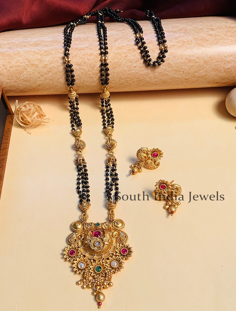 Gorgeous Black Beaded & Antique Long South Indian Mangalsutra & With Pair of Earrings